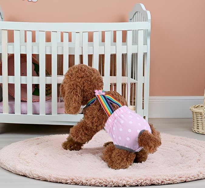 Dog Sanitary Pantie, Washable Female Dog Diaper Reusable Puppy Underwear Diaper with Adjustable Suspender for Girl Dog Teddy