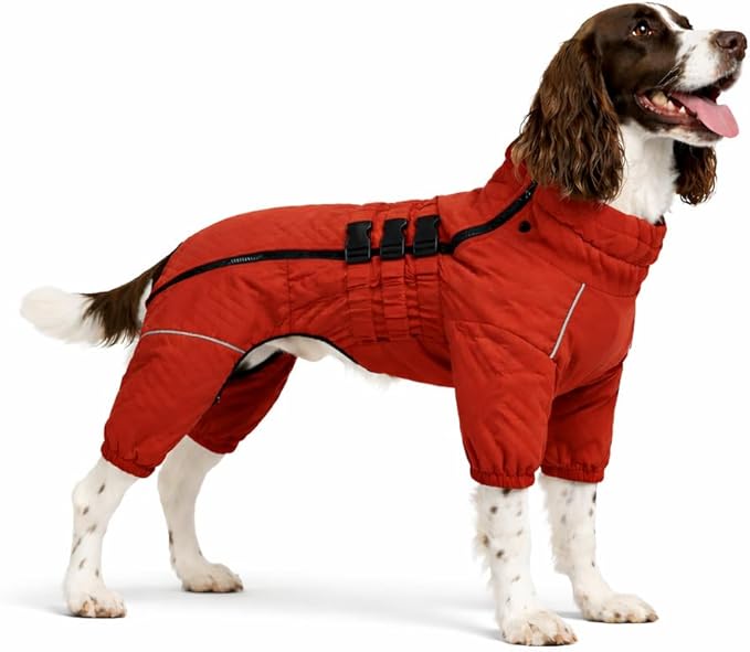 Warm Dog Coat Double Layers Dog Vest, 4 Legs Covered Windproof Waterproof Reflective Warm Dog Vest Outdoor Skating Dog Costume for Small Medium Large Dogs Red L