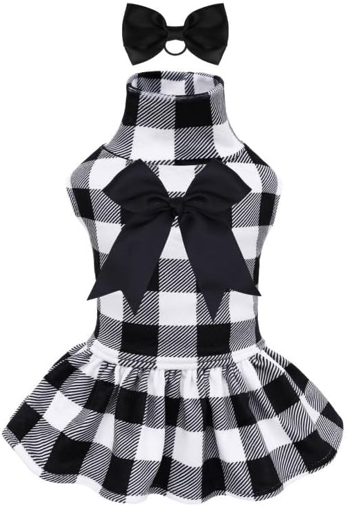 CuteBone Turtleneck Dog Velvet Dress Puppy Skirt Costume Pet Clothes Cat Apparel with Bow Hair Rope for Small Dogs CVD14M