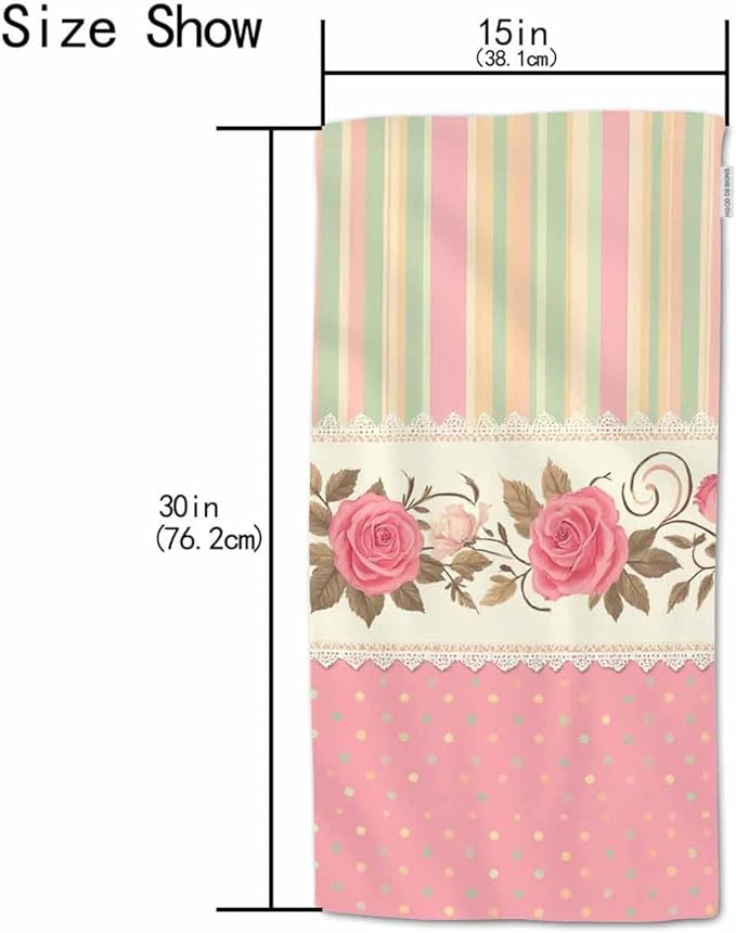 HGOD DESIGNS Flower Hand Towels Valentine Series Vintage Pink Rose Blossom Floral with Polka Dots Soft Hand Towel for Bathroom Kitchen Yoga Gym Decorative Towels 15"X30"