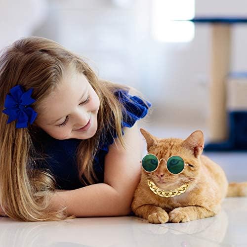 Weewooday 6 Pieces Dog Cat Costume, Pet Sunglasses and Summer Straw Hat with Faux Gold Chain Collar, Classic Funny Pet Accessories for Cat Puppy Small Medium Dog(Cute Style)