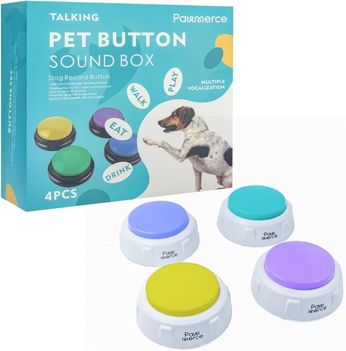 Dogs Voice Recording Command Button,4PC's Colorful 30 Second Training Buzzer Communication, Funny Gift for Pet Training