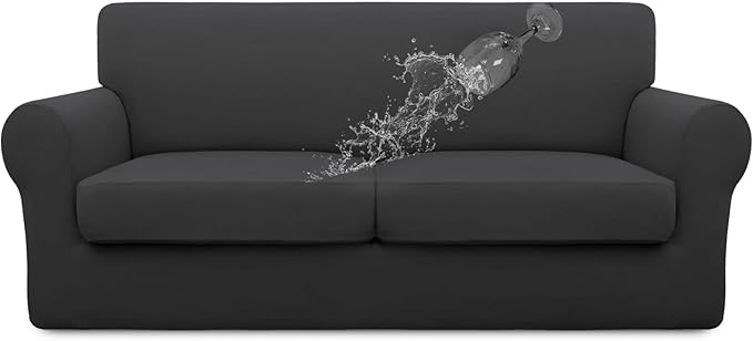 Easy-Going 100% Dual Waterproof 3 Pieces Oversized Loveseat Cover Stretch Soft Couch Cover for Dogs, Sofa Slipcover for 2 Separate Cushion Couch Leakproof Furniture Protector for Kids, Pets Dark Gray