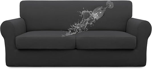 Easy-Going 100% Dual Waterproof 3 Pieces Oversized Loveseat Cover Stretch Soft Couch Cover for Dogs, Sofa Slipcover for 2 Separate Cushion Couch Leakproof Furniture Protector for Kids, Pets Dark Gray