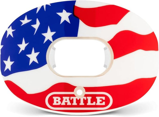 Battle Sports Oxygen Football Mouthguard - Football Mouth Guard with Strap, Superior Airflow & Better Performance, Maximum Breathability, Works with Braces - American Flag