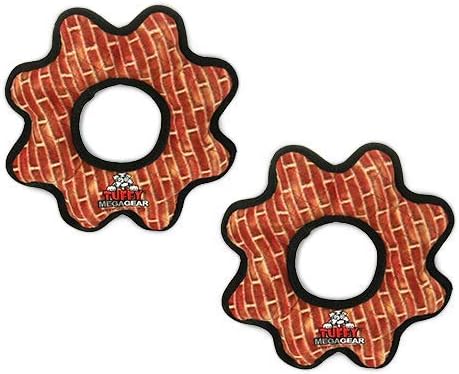 TUFFY - World's Tuffest Soft Dog Toy - MEGA -Multiple Layers. Made Durable, Strong & Tough. Interactive Play (Tug, Toss & Fetch). Machine Washable & Floats (Gear Ring Brick, Large 2 Pack)