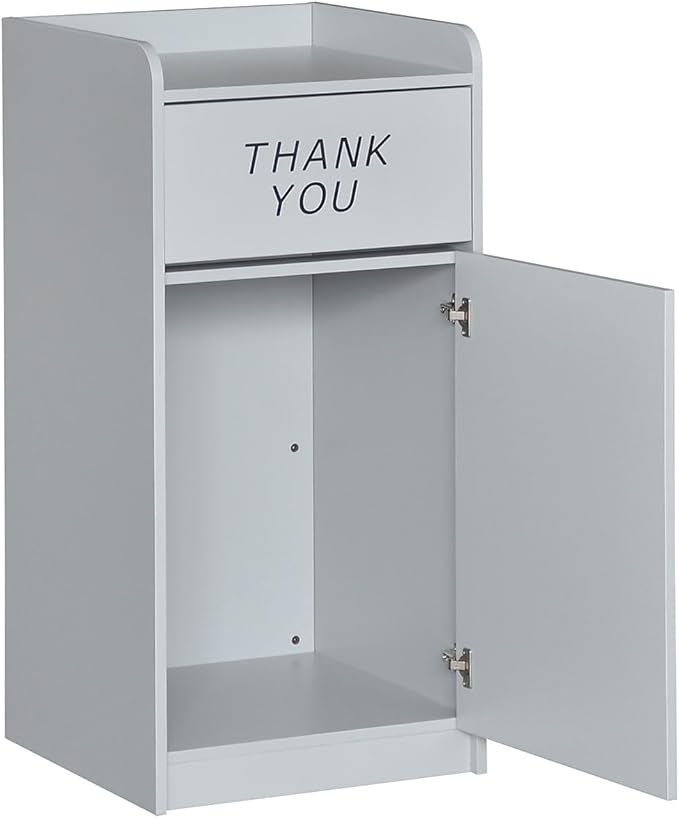 Flash Furniture Sony Laminate Wood Tray-Top Commercial Grade Trash Receptacle in Gray