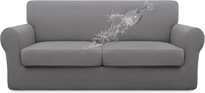 Easy-Going 100% Dual Waterproof 3 Pieces Oversized Loveseat Cover Stretch Soft Couch Cover for Dogs, Sofa Slipcover for 2 Separate Cushion Couch Leakproof Furniture Protector for Kids, Pets Light Gray