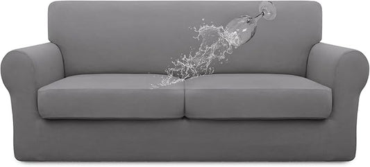 Easy-Going 100% Dual Waterproof 3 Pieces Oversized Loveseat Cover Stretch Soft Couch Cover for Dogs, Sofa Slipcover for 2 Separate Cushion Couch Leakproof Furniture Protector for Kids, Pets Light Gray
