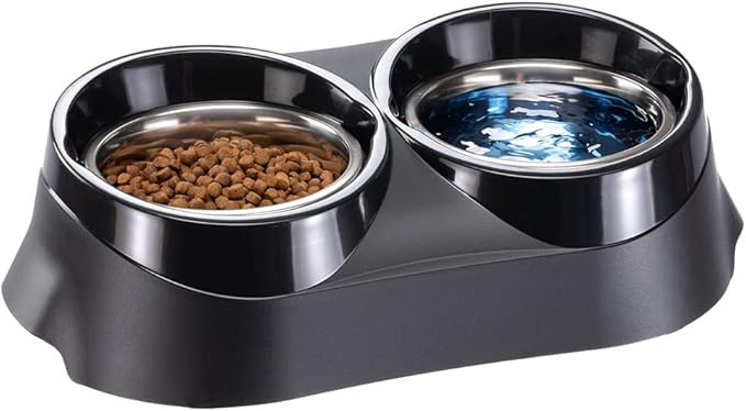 Ferplast Duo Feed Dog Bowl Holder with 2 Stainless Steel Dog Bowls - Non-Slip, Eco-Friendly Double Feeding System for Dogs, 3,6 Liter