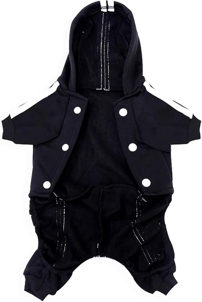 Weowin Pet Outfit - Cute Dog Hoodie Tracksuit Sweater Winter Clothes Pajamas Jumpsuit 4-Legs Black for Puppy Small Medium Large Dogs Girl or Boy (Large)