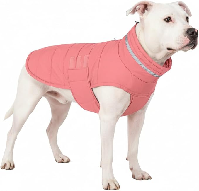 Mklhgty Waterproof Dog Coat for Medium and Large Dogs, Warm Dog Winter Jacket, Reflective Windproof Turtleneck Coats with Adjustable Hook & Loop - Pink02 - L