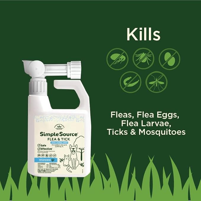 Flea & Tick Yard & Kennel Spray, Powered by Plants, Eliminates Fleas, Flea Eggs, Flea Larvae, Ticks, & Mosquitos, 32oz Bottle
