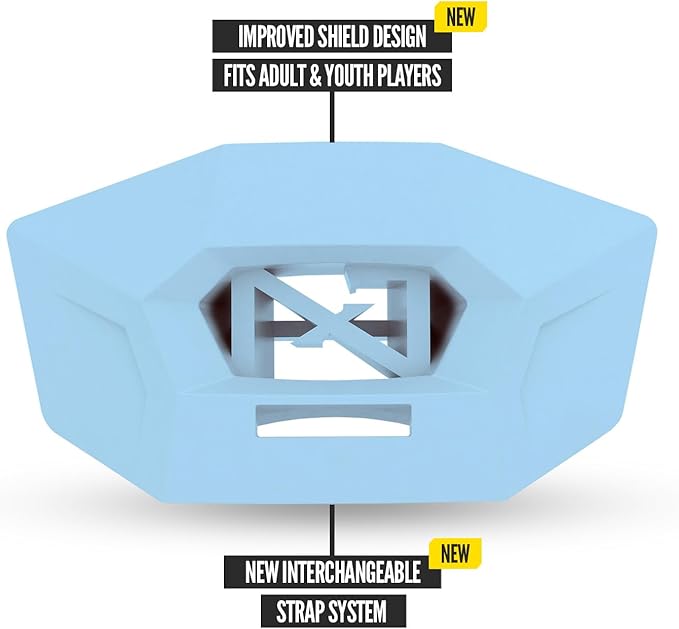 Nxtrnd One Pro Football Mouth Guard, Interchangeable Strap, Fits Adult & Youth (Columbia Blue)
