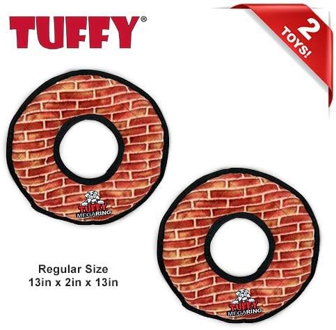 TUFFY - World's Tuffest Soft Dog Toy - MEGA -Multiple Layers. Made Durable, Strong & Tough. Interactive Play (Tug, Toss & Fetch). Machine Washable & Floats (Ring Brick, Large 2 Pack)