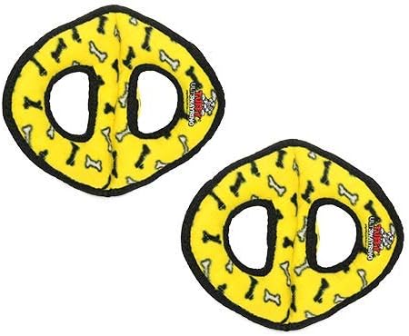 TUFFY- World's Tuffest Soft Dog Toy-Ultimate 3Way Ring -Squeakers -Multiple Layers. Made Durable, Strong & Tough. Interactive Play (Tug, Toss & Fetch). Machine Washable & Floats. (Yellow Bone 2 Pack)