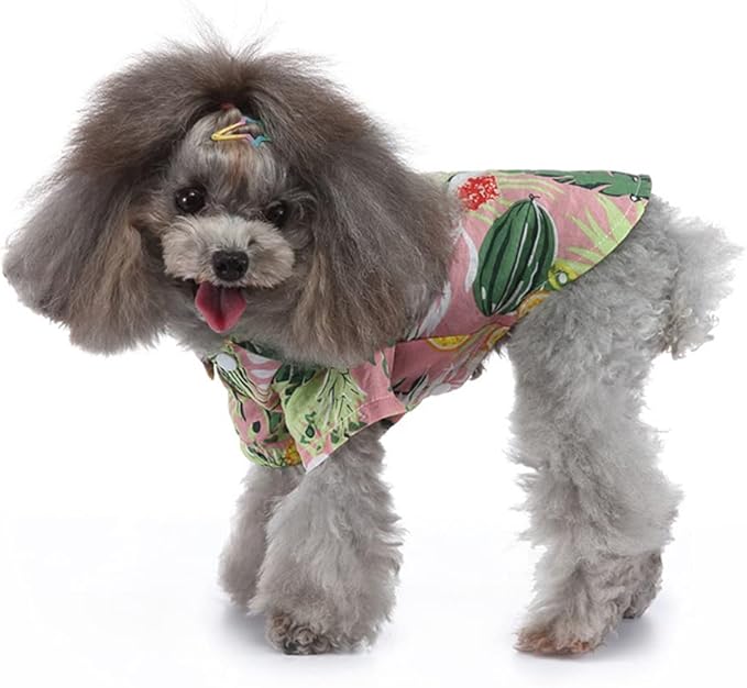 Tangpan Summer Pet Daisy Hawaiian Beach Plaid Print Shirts Clothes for Dog S07 Pink S