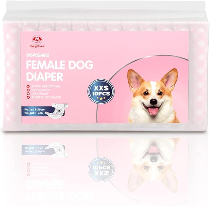 Disposable Female Dog Diapers, Puppy Diapers with Adjustable Elastic Waistline for Female Dog or Cat in Heat,Incontinence, Diaper with Wetness Indicator, XXS-10 Count