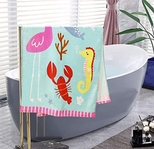 YIFONTIN Beach Towel for Kids Velour Terry Blanket Throw 100% Cotton 25.5X51 inches for Swimming Bath Travel Camping and Picnic, Flamingo Lobster Octopus.