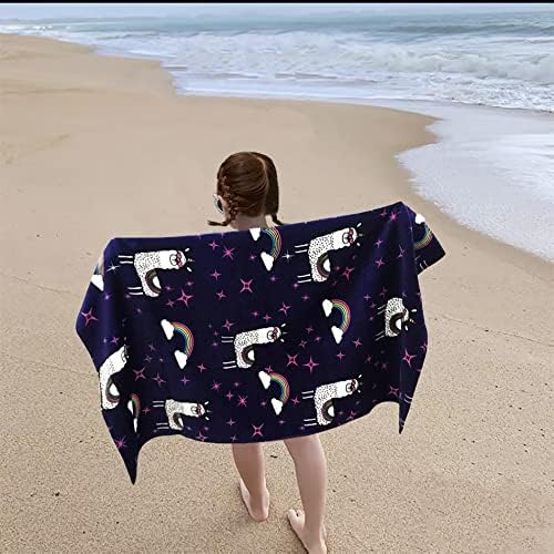 YIFONTIN Kids Beach Towel Super Soft Absorbent Throw Blanket 100% Cotton 24”X48” for Kids Swimming Bath Travel Sports Holiday Camping and Picnic, Alpaca Starry Sky.