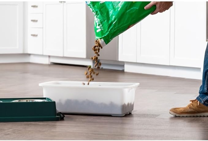 IRIS Remington 13 Lb /12 Qt Medium Elevated Feeder with Airtight Pet Food Storage Container, Dry Food Bin with Removable Stainless Steel Bowls, At Home Camping Roadtrip Pet Food Container, Green