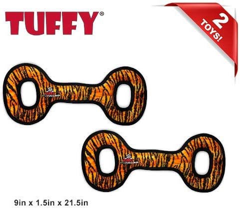 TUFFY - World's Tuffest Soft Dog Toy - MEGA -Multiple Layers. Made Durable, Strong & Tough. Interactive Play (Tug, Toss & Fetch). Machine Washable & Floats (Tug Oval Tiger, Large 2 Pack)