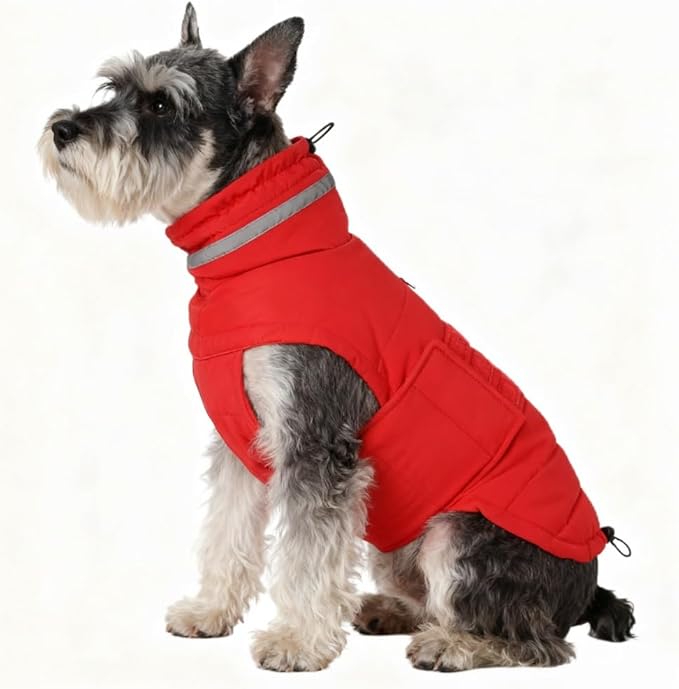Mklhgty Waterproof Dog Coat for Small Dogs, Warm Dog Winter Jacket, Reflective Windproof Turtleneck Dog Cold Weather Coats with Adjustable Hook & Loop - Red - S