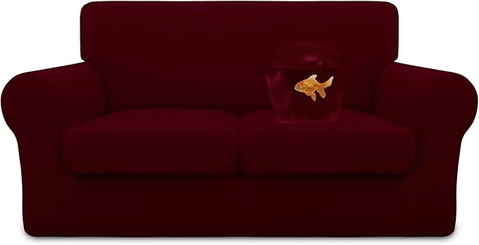 Easy-Going 100% Dual Waterproof 3 Pieces Loveseat Cover Stretch Soft Couch Cover for Dogs, Sofa Slipcover for 2 Separate Cushion Couch Leakproof Furniture Protector for Kids, Pets Wine