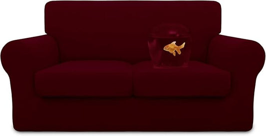 Easy-Going 100% Dual Waterproof 3 Pieces Loveseat Cover Stretch Soft Couch Cover for Dogs, Sofa Slipcover for 2 Separate Cushion Couch Leakproof Furniture Protector for Kids, Pets Wine