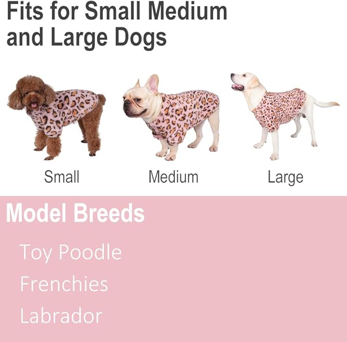 GreenJoy Leopard Print Dog Sweater – Stretchy Fleece Dog Turtleneck Sweatshirt for Puppies & Cats, Soft & Warm Pet Winter Clothes for Small, Medium & Large Dogs (Pink, Large)