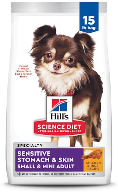 Hill's Science Diet Adult 1-6 Sensitive Stomach & Skin Small & Mini Breeds Dry Dog Food, Chicken Recipe, 15 lb. Bag (Updated Formula)
