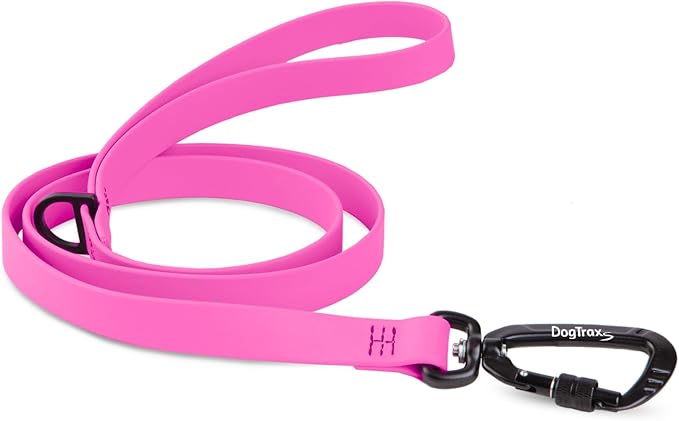 DogTraxs - Essential Dog Leash - for Small-Large Dogs - Waterproof & Odor Resistant - Self Locking Swivel Carabiner Durable - 1" x 5 Feet – Pink