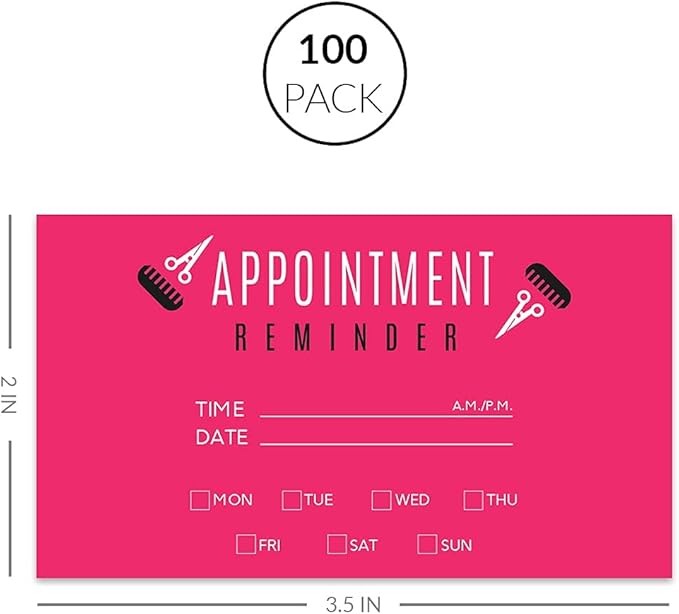 Andaz Press Fuchsia Hair Salon Appointment Business Cards for Hair Salon, Client Reminder, Beauty Parlor, Beauty Salon, Hairstyling, Hairdressing, Haircut, Cosmetologists Bulk 100 Cards, 2 x 3.5-Inch