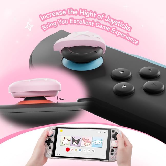Thumb Grip Caps Compatible with Nintendo Switch 2, Silicone Joystick Grip Caps for Switch 2025, 4pcs, Cute Cat Style, White & Pink