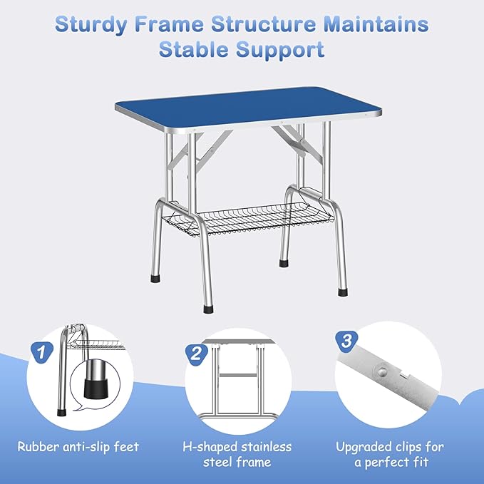 APRILSOUL 42 Inch Pet Grooming Table for Medium Dogs,Adjustable Height,Foldable,Anti-Slip Surface,with Arms, Nooses, Mesh Tray