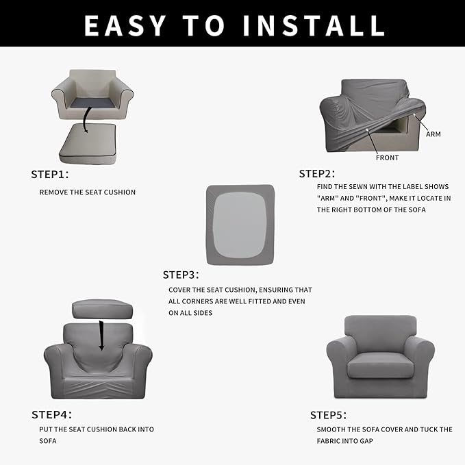 Easy-Going 100% Dual Waterproof 2 Pieces Chair Cover Stretch Soft Couch Cover for Dogs, Sofa Slipcover for 1 Separate Cushion Couch Leakproof Furniture Protector for Kids, Pets Light Gray