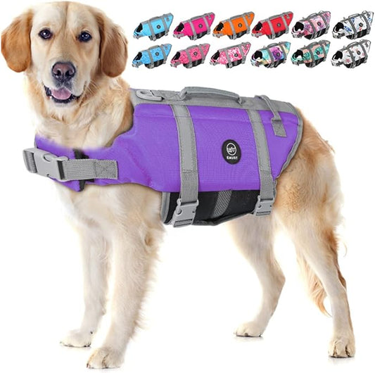 EMUST Life Jackets for Dogs, Dog Swimming Vests for Boating, Beach with High Buoyancy, Dog Swim Vest for Small/Medium/Large Dogs, M, Purple