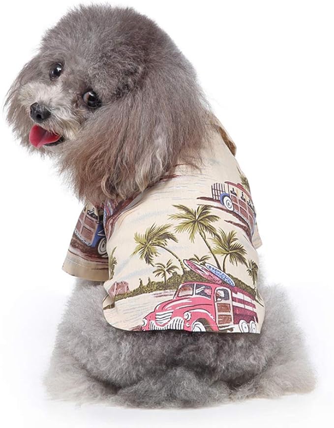 Tangpan Summer Pet Daisy Hawaiian Beach Plaid Print Shirts Clothes for Dog Beige L