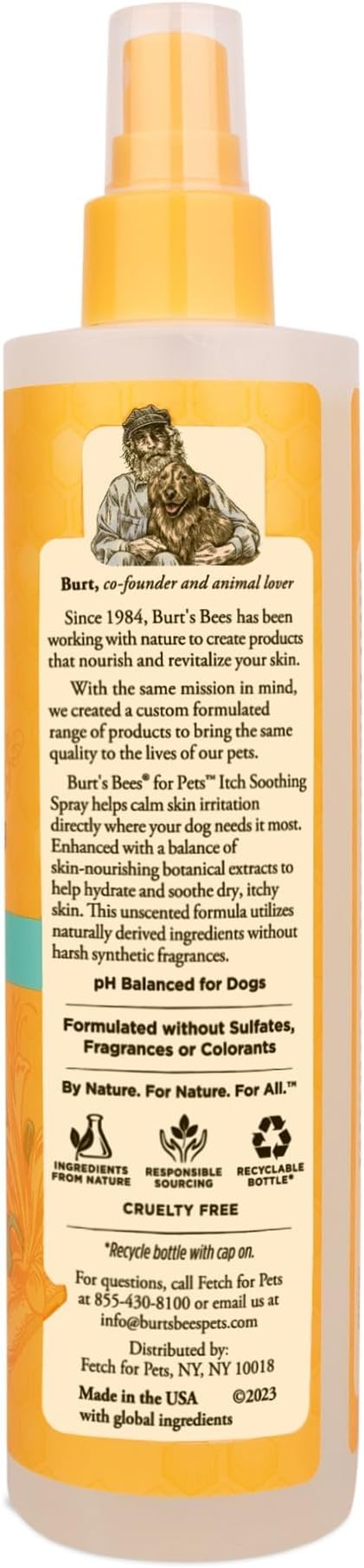 Burt's Bees for Pets Anti Itch Dog Spray with Honeysuckle and Honey, Waterless Grooming Mist for Dry Flaky Skin, Dog Itch Relief Between Baths, Natural Origin Coat Care for Dogs, 10 Fl Oz