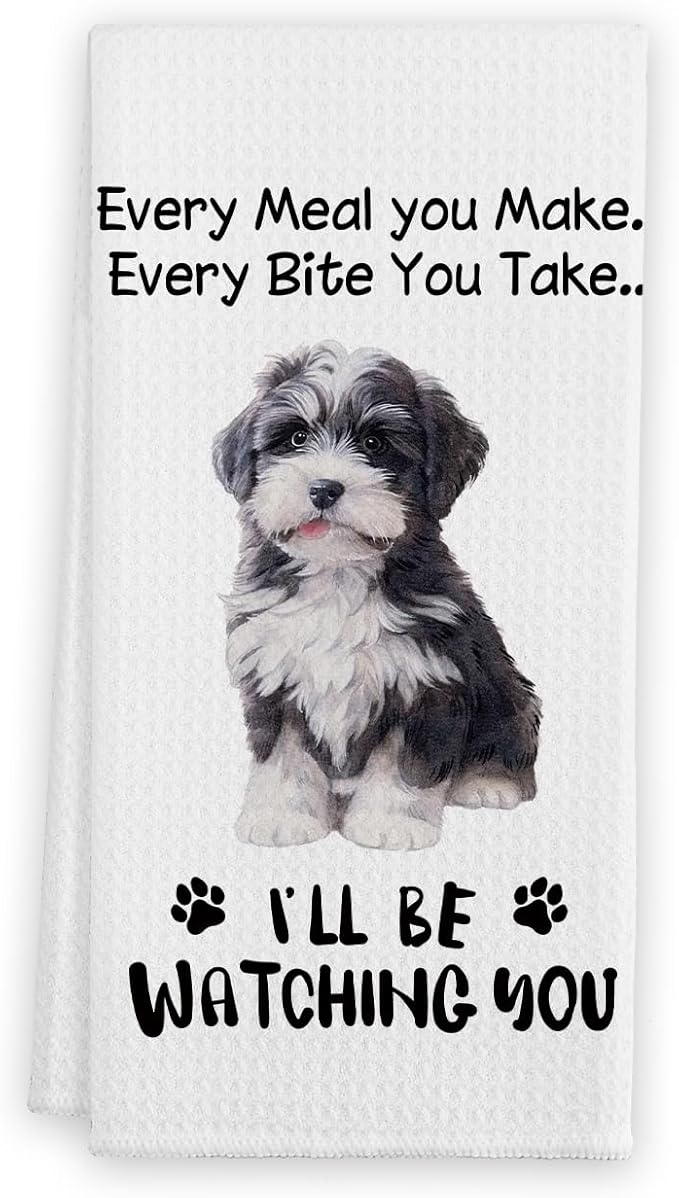 Funny Schnauzer Dog Hand Towels for Kitchen, Dog Decorative Kitchen Towels, Schnauzer Gifts for Women, Every Meal You Make Every Bite You Take Bath Decorations and Accessories, 16x24 Inches