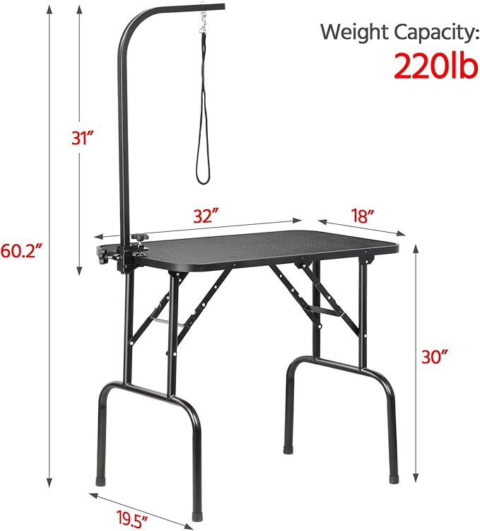 Yaheetech 32-inch Portable Pet Dog Grooming Table w/arm/Noose Black