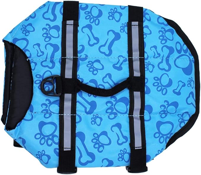Dog Life Jacket Easy-Fit Adjustable Belt Pet Saver Swimming Safety Swimsuit Preserver with Reflective Stripes for Doggie (S, Blue)