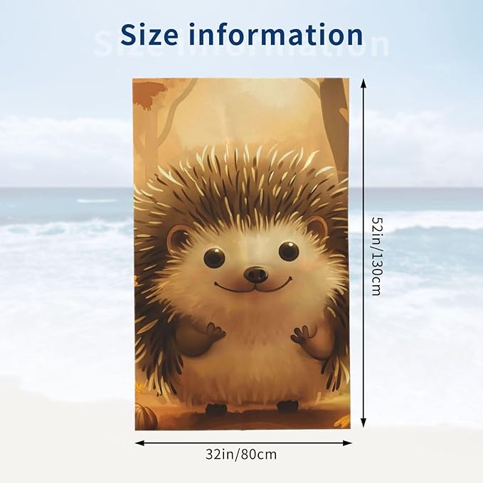 Hedgehog Beach Towel 31inx51in, Cute Sand-Free Microfiber Bath Towel Ultra Soft Quick Dry Pool Towel Absorbent Towel Lightweight Towel for Swimming Bathroom Decor