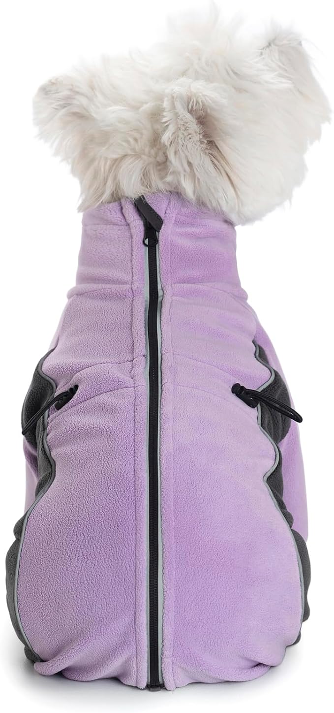 Fleece Dog Coat for Small Medium Dog,Pullover Pajamas Jumpsuit Bodysuit Puppy Coats with Legs, Pet Windproof Warm Cold Weather Jacket Full Body Vest Cozy Snowsuit Outfit Clothes (Purple, L)