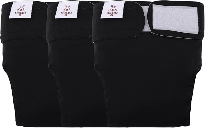 CuteBone Washable Dog Diapers Female No Tail Hole 3 Pack Reusable Doggie Period Training Pants for Docked-Tail Frenchie French Bulldog Boston Terrier Without Tail WWD21M