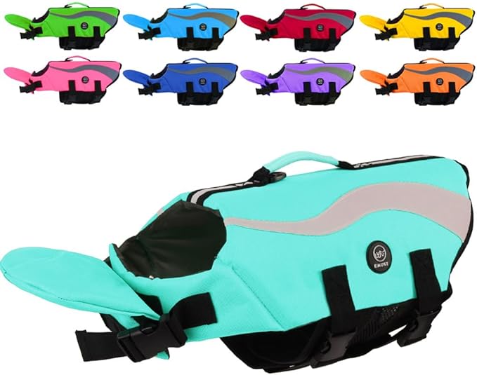 EMUST Life Jacket for Large Dogs, Dog Life Vest for Small/Medium/Large Dogs with Double Rescue Handles, High Reflective Dog Life Preserver for Swimming, Turquoise,L