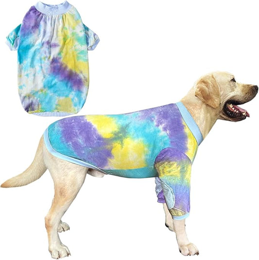 Blue Tie Dye Dog Clothes for Medium Dogs Breathable Cotton Dog Shirt Dog Pajamas Big Dogs Boy Girl Medium