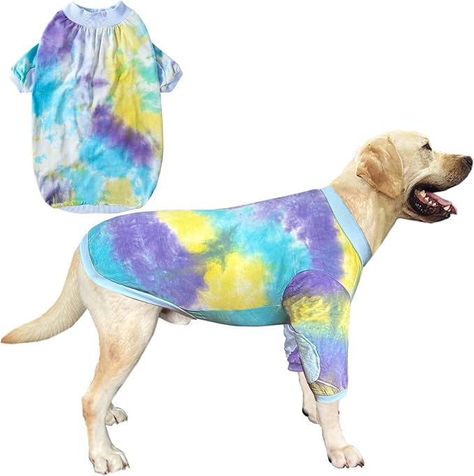 Tie Dye Dog Clothes for Extra Large Dogs Breathable Cotton Dog Shirt Dog Pajamas Big Dogs Boy Girl Blue 2XL