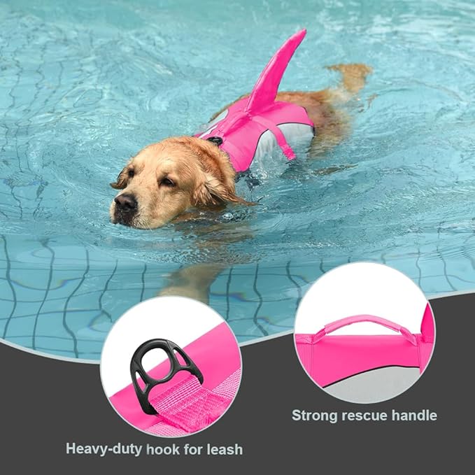 Doglay Dog Life Jacket Shark, Ripstop Dog Life Vests for Swimming Boating with High Buoyancy and Rescue Handle, Adjustable Dog Life Jacket Pet Flotation Vest for Small Medium Large Dogs