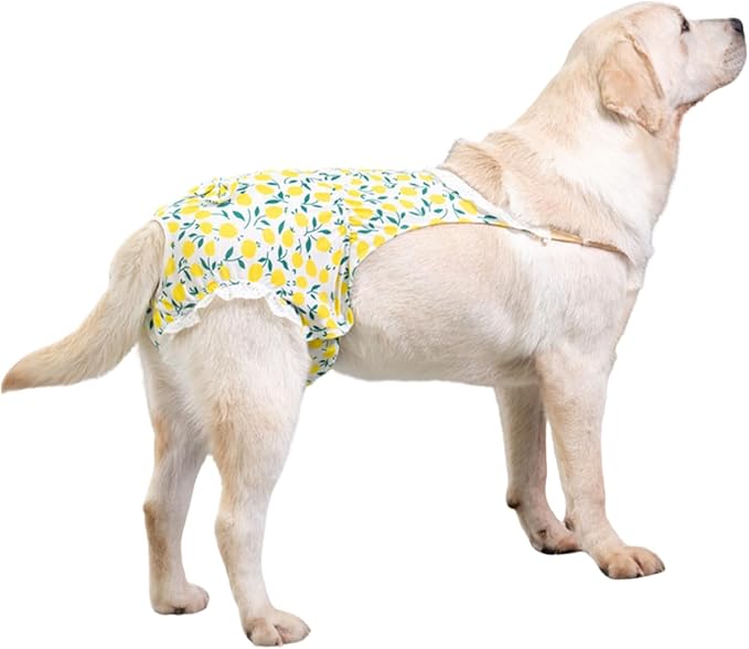 Dogs Heat Protection Washable Onesie Suit, Period Care (with Pads) for Female, Behavioral Control (with Diapers) for Male (Yellow,3XL)